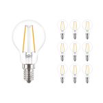 Flerpack 10x Philips Corepro LED Lustre E14 boll Filament Klar 2W 250lm - 827 Extra Varm Vit | Ersättare 25W